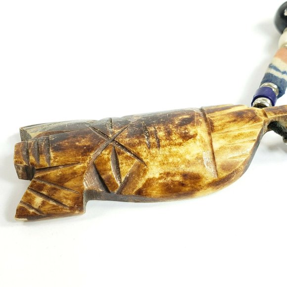 Vintage Ethnic Carved Stone Necklace Leather Cord - Picture 5 of 8